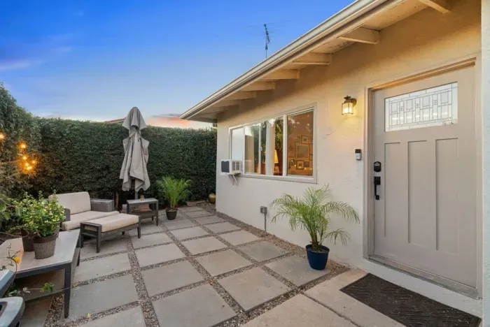 Inviting entrance with evening lights