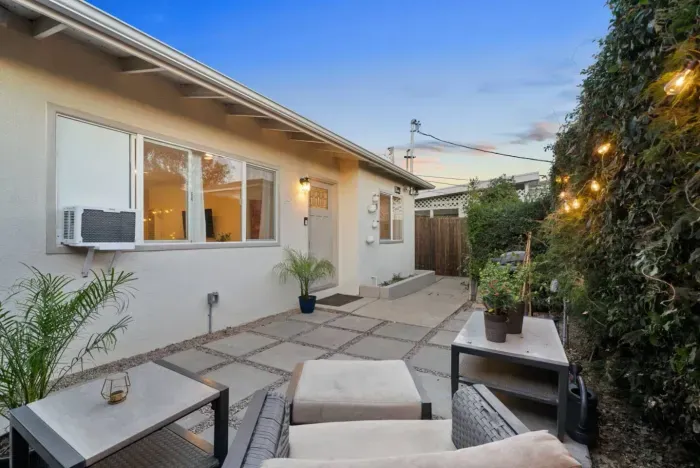 Inviting entrance with evening lights