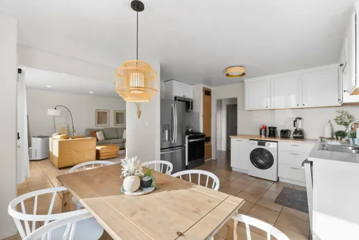 Chic and welcoming dining area perfect for enjoying meals and gathering with friends.