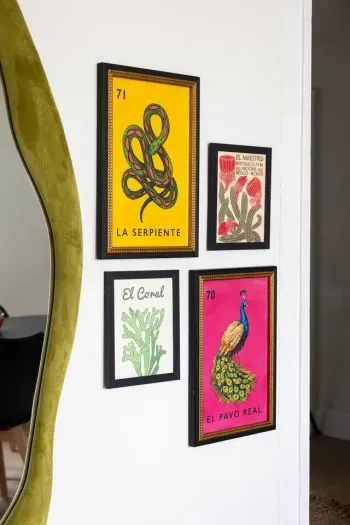 Vibrant Mexican artwork and curated design touches add personality and charm throughout the home.