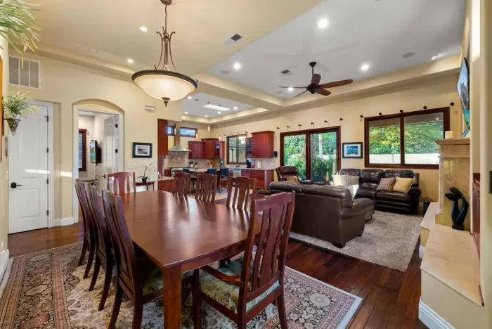 Spacious open-concept living and dining area.