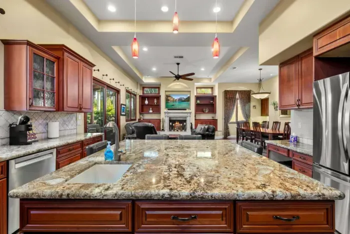 Stylish kitchen countertop with ample prep space.
