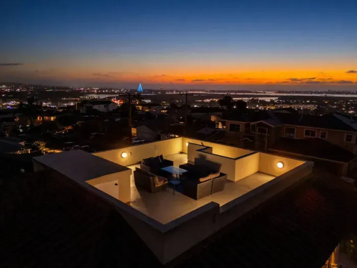 Stunning nighttime views from the rooftop deck.