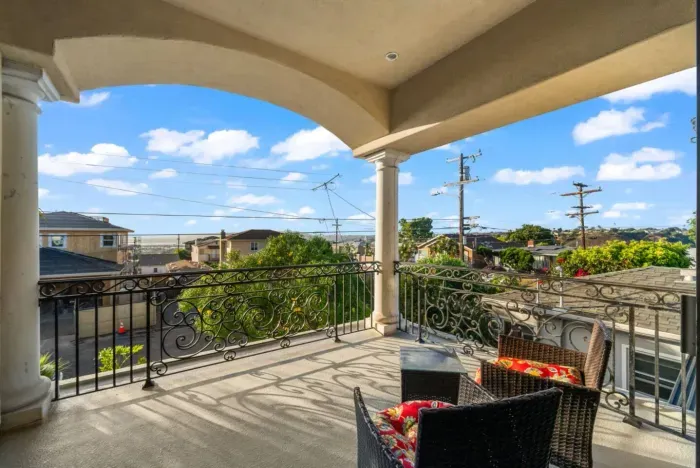 Relaxing balcony with scenic morning views.