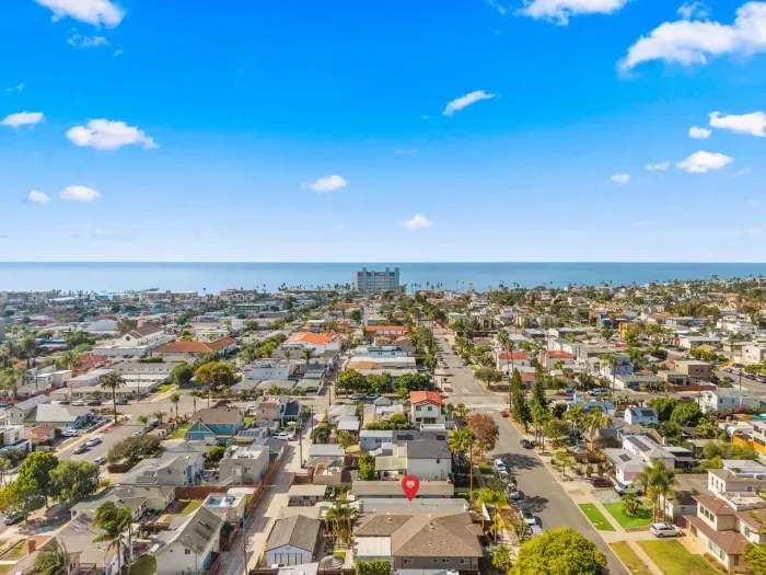Rooftop-level view stretching to the Pacific