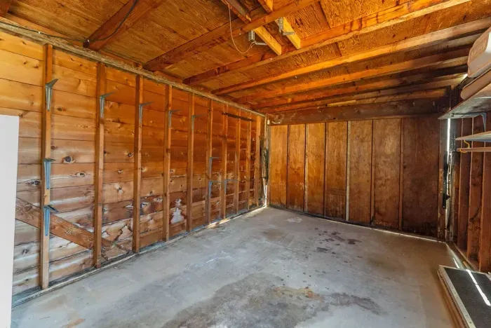 Exposed wood garage waiting for beach gear