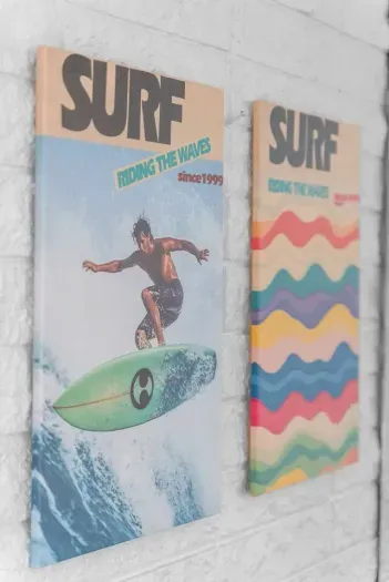 Surf art and citrus tones bring a beachy pulse indoors