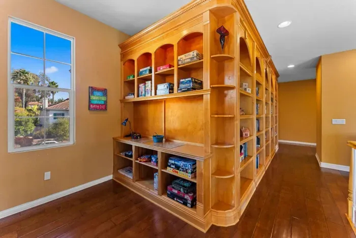 Built-in wood shelving