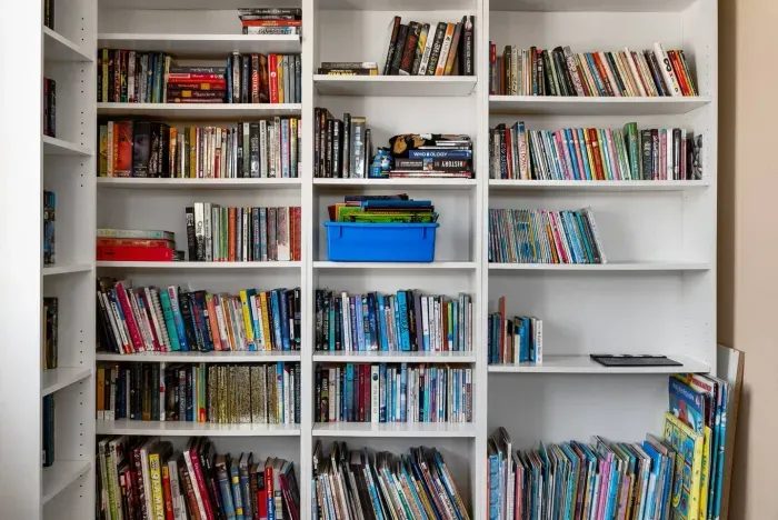 White bookcase packed with stories for every reader