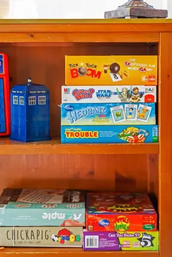 Close-up of colorful board games and puzzles ready to play