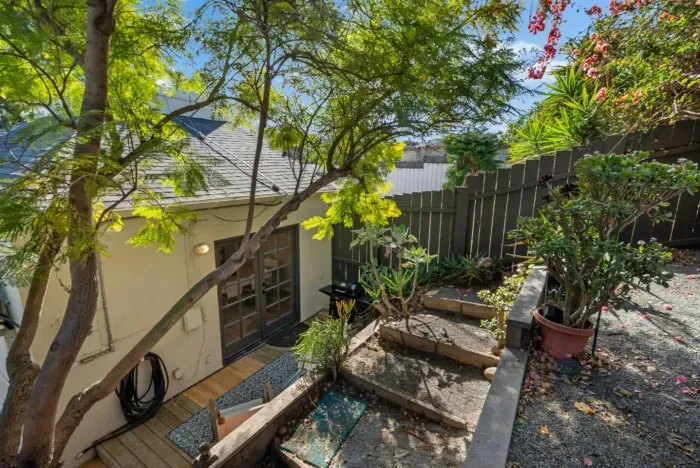 The backyard has multiple levels