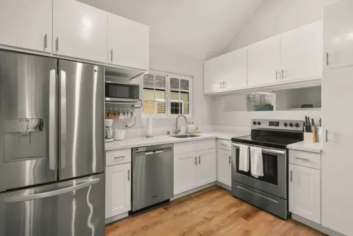 Full kitchen with modern appliances and all you need to whip up a meal