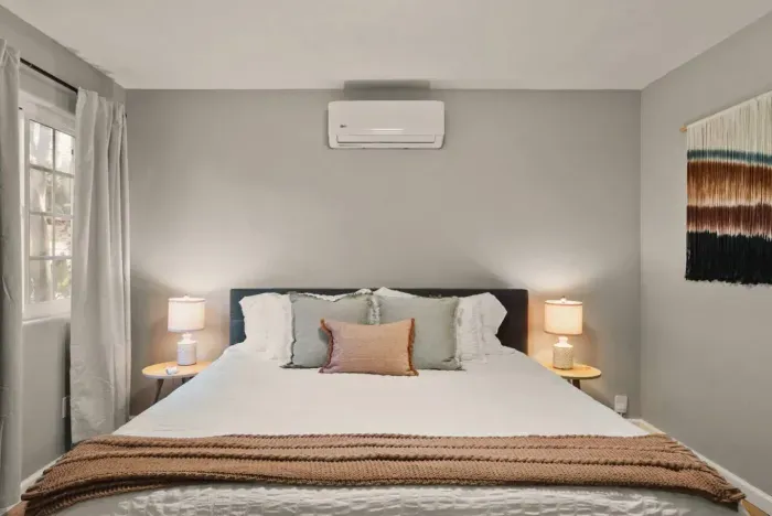 Bedroom 2 features a King bed and a mini-split heating and cooling system