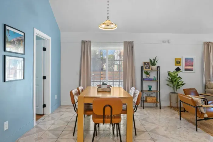Bright and inviting dining space with stylish decor and a modern touch.