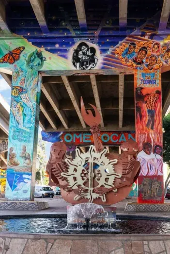 Explore the vibrant murals of famous Chicano Park, just one block from the home