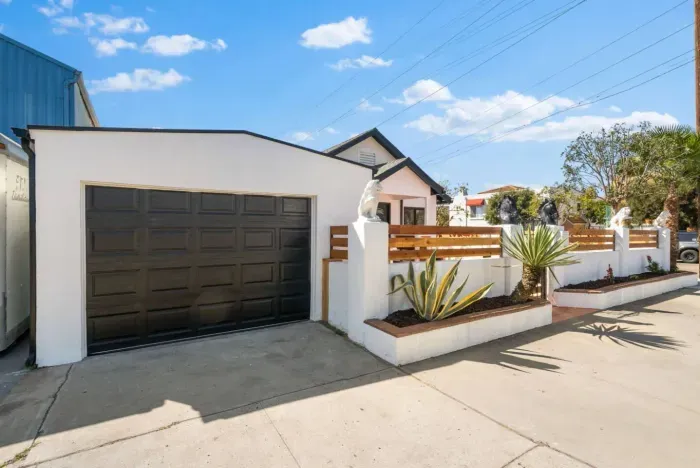 Modern home with a sleek garage