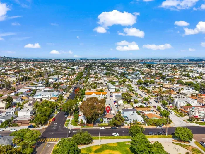 Nestled in Pacific Beach near the coast.