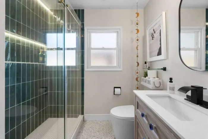 Modern, stylish bathroom with a spa-like shower—your perfect retreat!