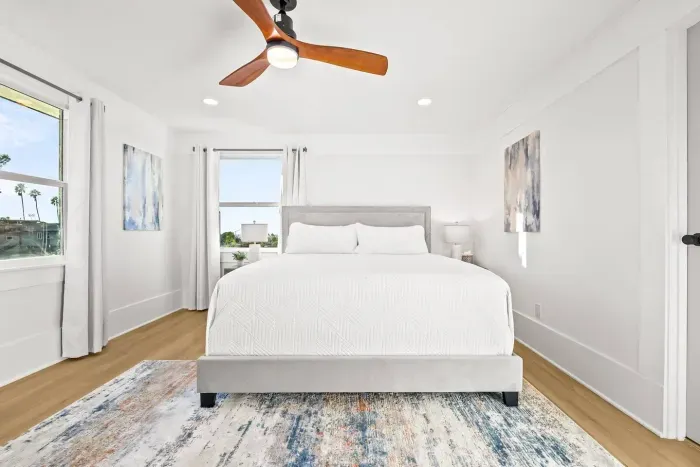 Peaceful bedroom with simple, clean design.