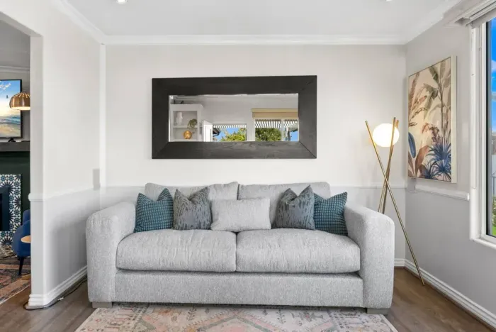 A large comfy sofa for watching shows on the projector!