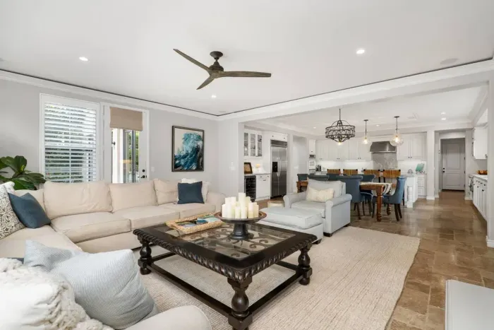 The family room is attached to the kitchen with an open concept space