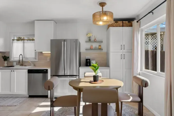 Open dining and kitchen area