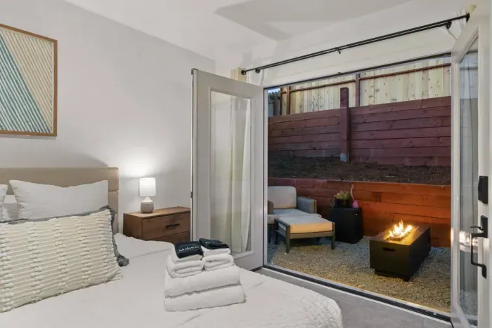 Bedroom with outdoor firepit