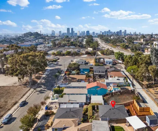 Scenic aerial view of neighborhood