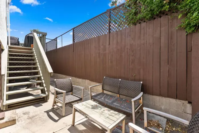 Outdoor patio with seating for relaxing under the San Diego sky