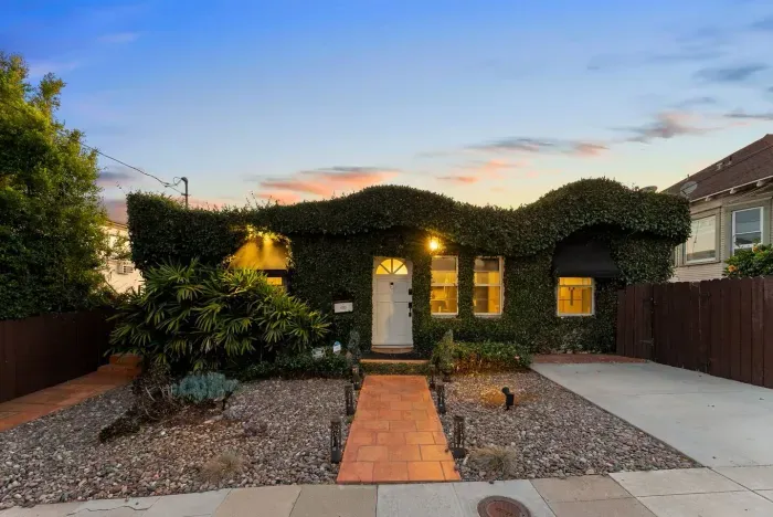 Evening glow highlighting the inviting exterior charm