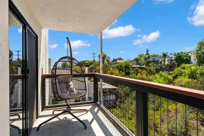 Balcony hanging chair, perfect for morning meditation or reading.
