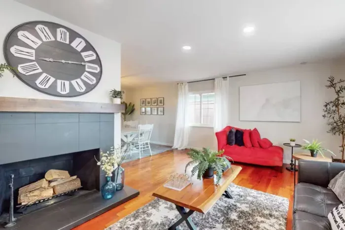 Cozy fireplace for warmth and ambiance.