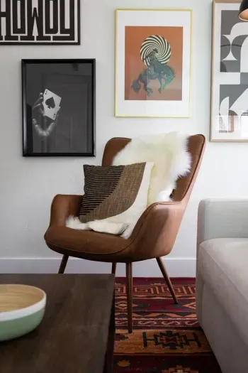 Settle into the leather accent chair for a quiet read or a glass of wine in the evening.