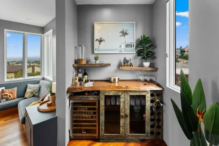 Fully stocked wet bar for entertaining