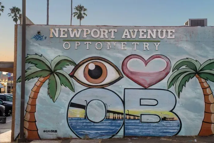 Famous Ocean Beach mural celebrating local charm