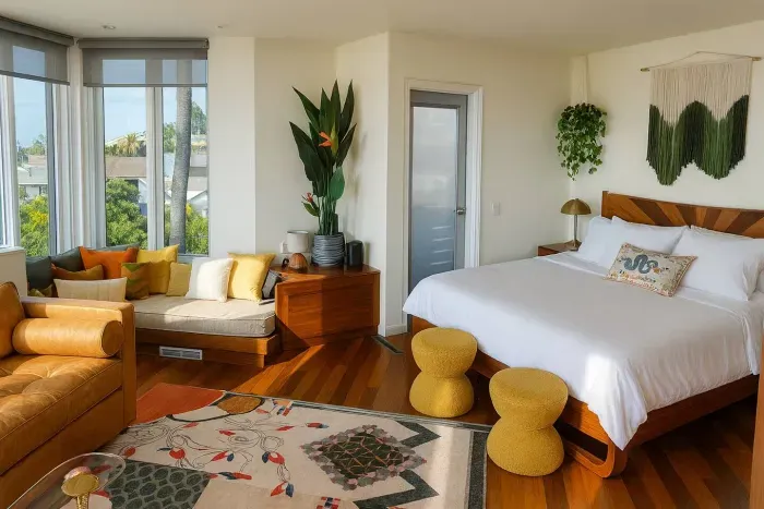 Your sunlit bedroom retreat—bright, cozy, and perfect for unwinding.