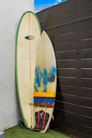 Surfboards ready for your Ocean Beach adventure