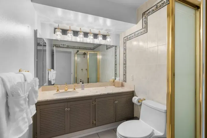 Ensuite bathroom attached to Bedroom 1. This bathroom has a standalone shower