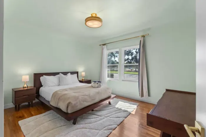 Cozy bedroom with mid-century modern decor