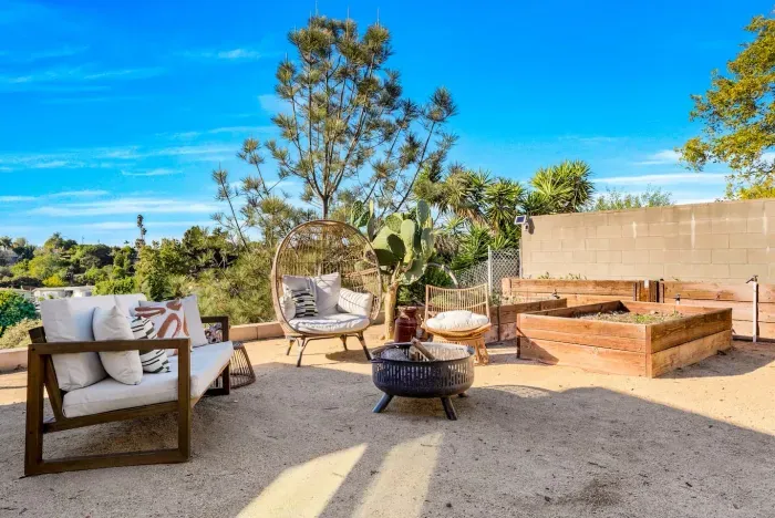 Here’s your sunny outdoor hangout with comfy seating and beautiful views.