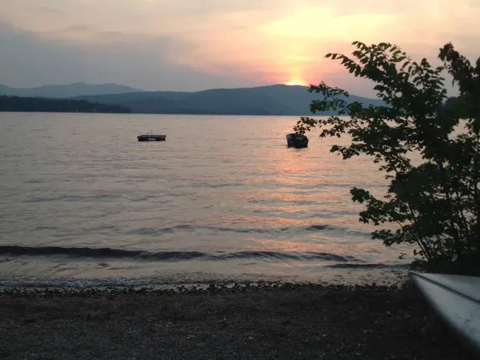 Newfound Lake Sunset from Boat House Deck