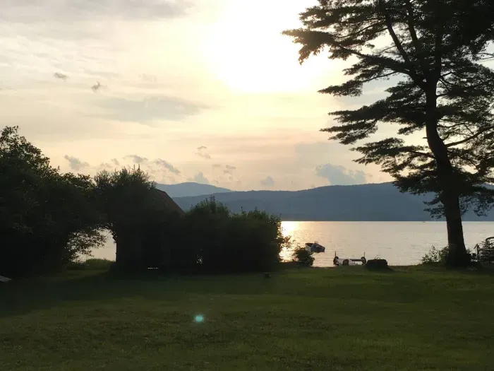 Grassy Lawn leading to Newfound Lake Boat House