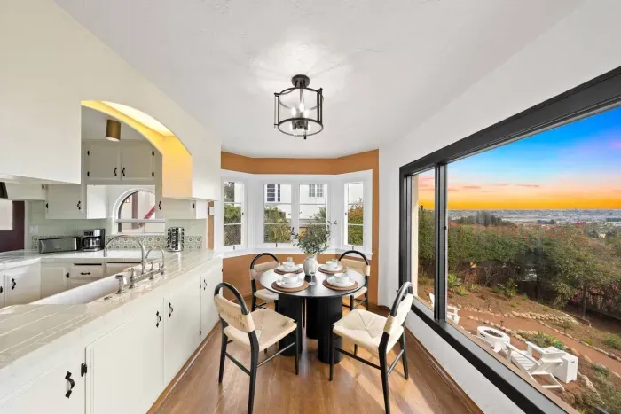 Cozy breakfast nook where morning light pours in gently.