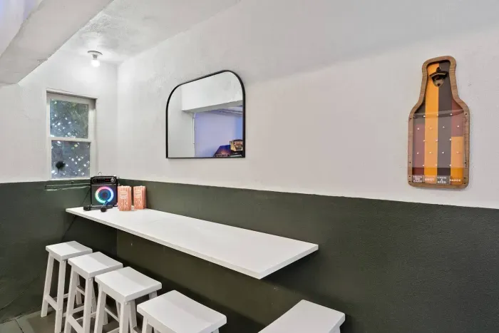 A cozy bar for easy chats and midnight snacks.