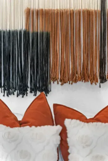 Textured wall art adding a little wow to bedtime.