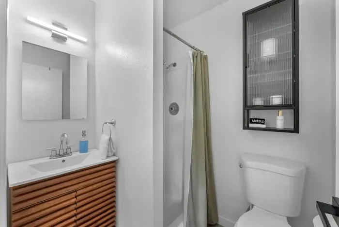 Fresh, simple bathroom for easy morning resets.