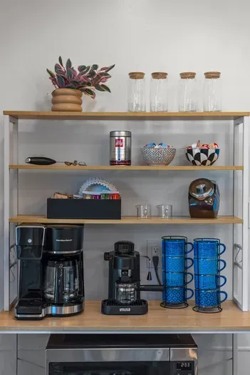 Chic coffee bar: drip, espresso & pod brewers with all the fixings