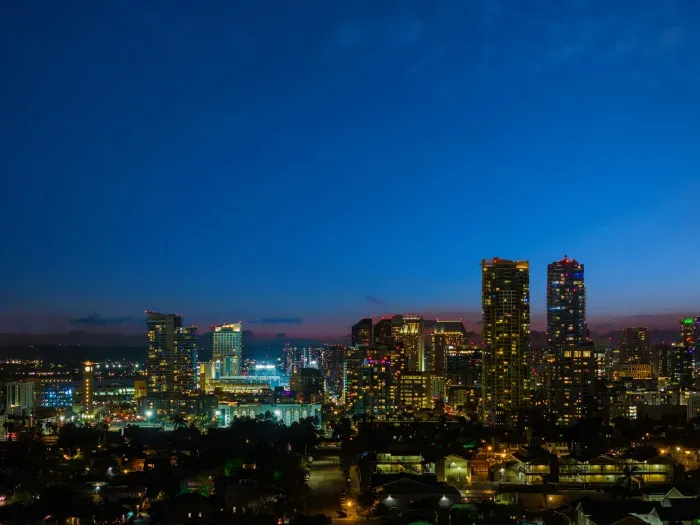 Stunning dusk skyline views—city lights sparkle from your stay.