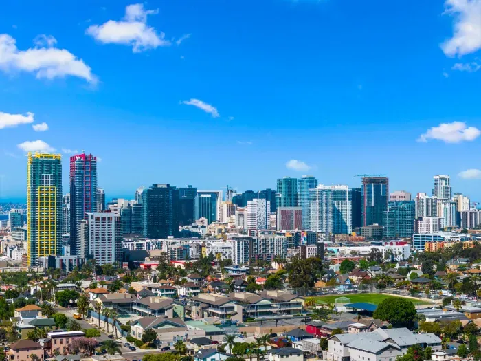 Panoramic downtown skyline with bay views—walk to dining and nightlife.