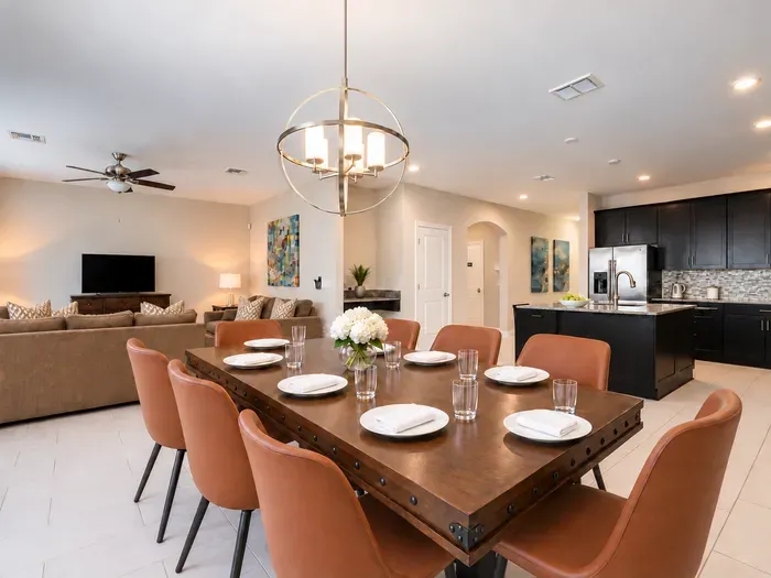 Spacious open-concept dining, kitchen & living area for gathering